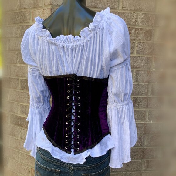 Crinkle Gauze Renaissance Pull Over Blouse with Flounced Sleeves - Picture 6 of 12